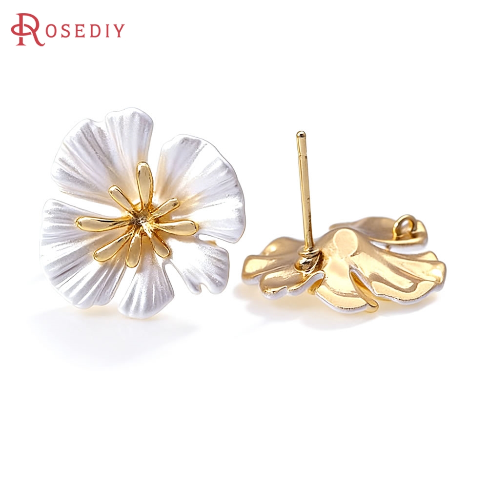 Jewelry Making Earrings - 18K Gold Color Brass Flower Stud