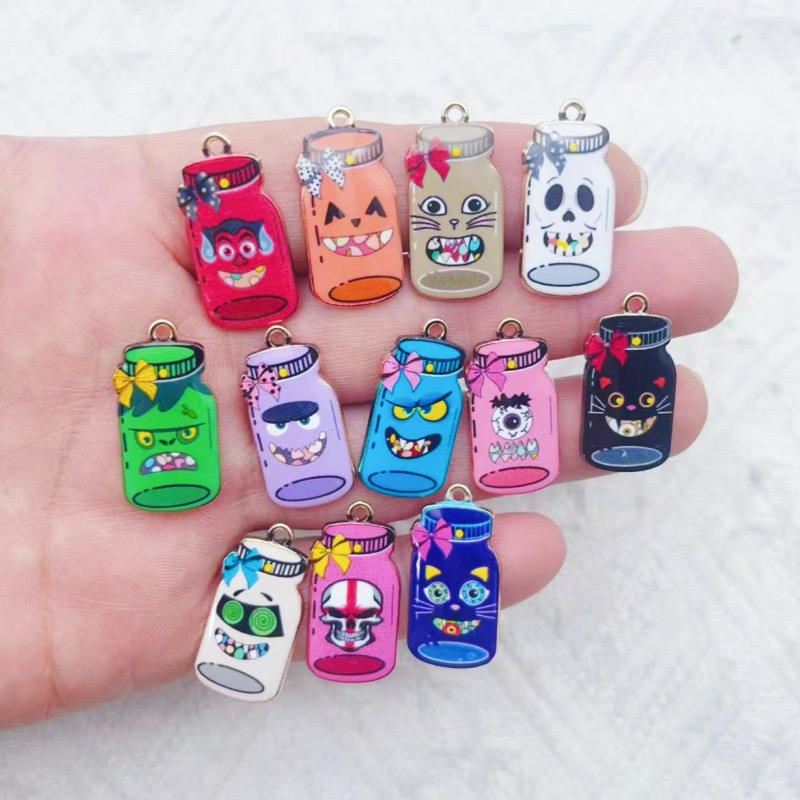 Jewelry Making Earrings - 12pcs alloy printed bottle pendant, DIY